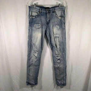 Supply & Demand Jeans Men's 36 XL Medium Wash Denim Distressed Button Zip